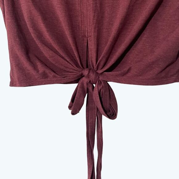 Lululemon XS/S  Tie Front Tee XS/S Heathered Burgundy Cropped Workout Shirt - Picture 2 of 5